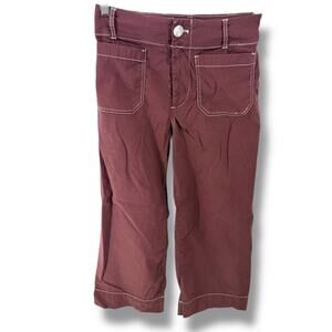 Anthropologie Maeve Colette Cropped Wide-Leg Pants: Contrast-Stitch Edition 26P